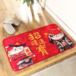 惠多地垫进门踏脚垫红色喜庆门垫家用吸水防滑垫子欢迎光临招财猫