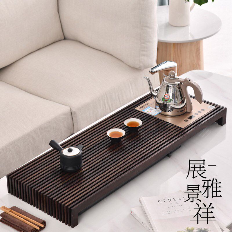 茶锦记黑檀木茶盘实木家用茶台自动烧水一体储水抽屉式茶具托盘