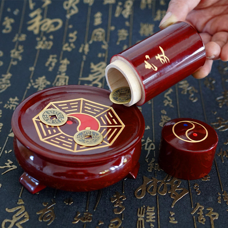黄铜工艺六爻摇卦工具简约纯铜品质卦筒圆形客厅摆件桌面创意