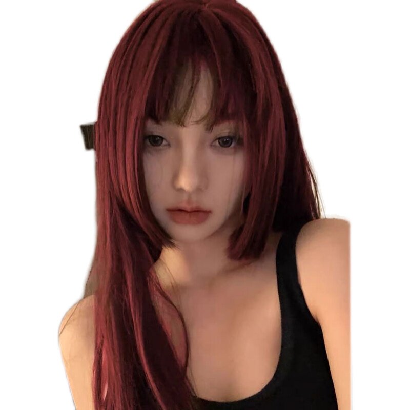 公主切假发女长发女团媚拉海王红棕色长直全头套式姬发lolita日常