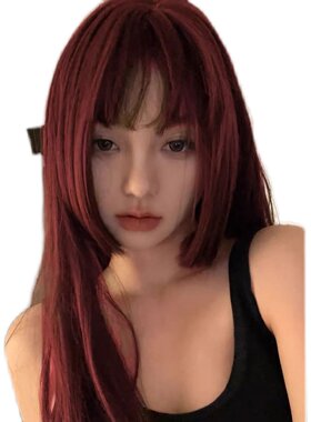 公主切假发女长发女团媚拉海王红棕色长直全头套式姬发lolita日常