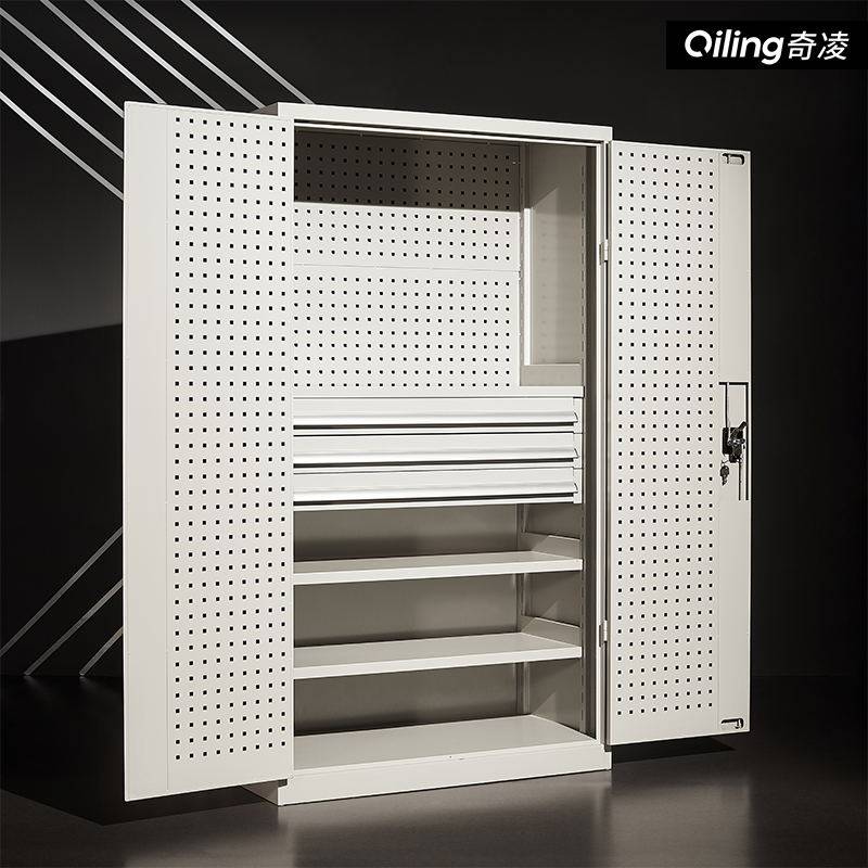 奇凌灰白色重型工具柜车间汽修车库位柜加厚铁皮柜渔具储物零件柜