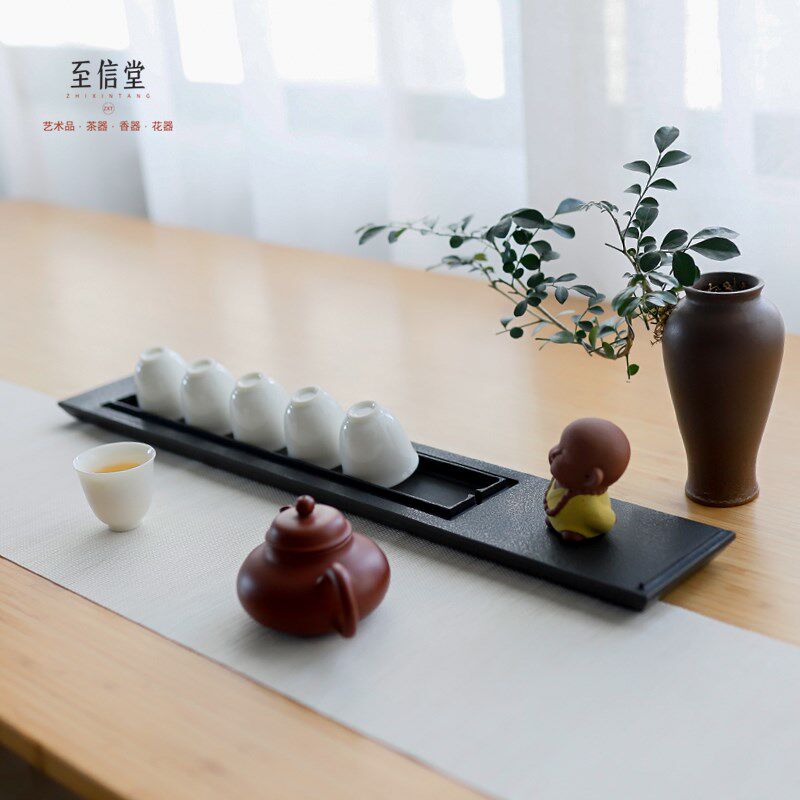 闻石手工天然乌金石茶杯架茶杯托简约壶承轻奢沥水干泡台小茶盘