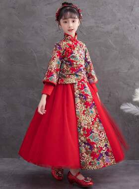 2026新款女童红色汉服儿童旗袍古装长袖公主中国风唐装中小童高品