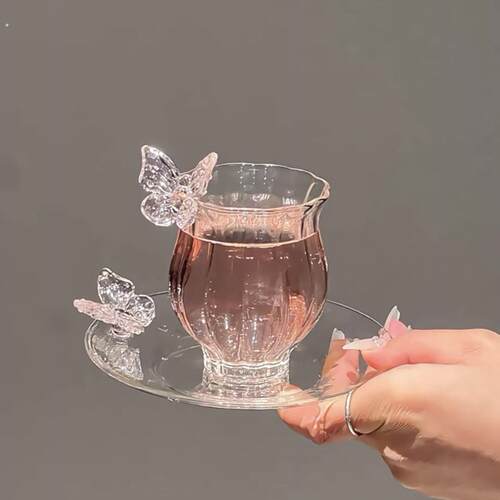 蝴蝶主人杯家用单杯玻璃功夫茶杯个人高档喝茶品茗杯茶具仙女杯