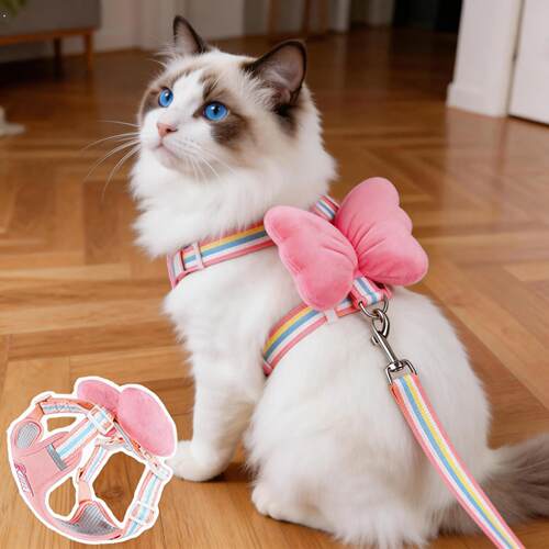 猫咪牵引绳猫狗通用胸背带可调节防挣脱外出神器可爱蝴蝶胸背绳