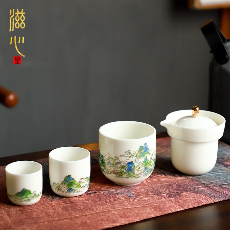 徐建勇江山旅行快客杯一壶两杯户外便携式泡茶壶高端冰种玉瓷茶具