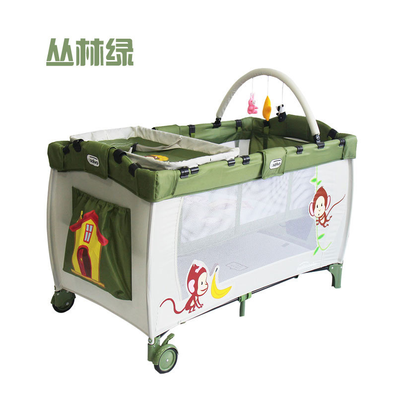 欧式双层婴儿床围栏游戏床可折叠床出口宝宝床 便携多功能儿童床