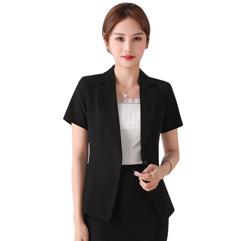 黑色西装外套女薄款短袖气质夏季新款职业装套装女士正装工作西服