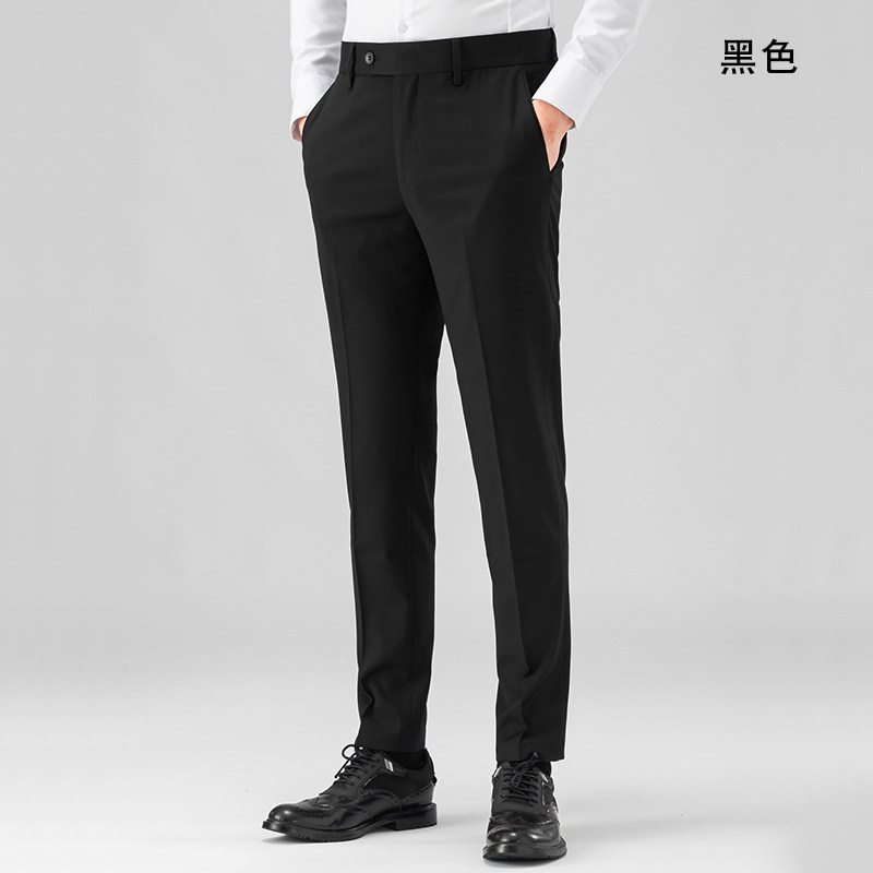 西裤男修身小脚英伦职业西装裤正装上班商务裤微弹深蓝西服裤春秋