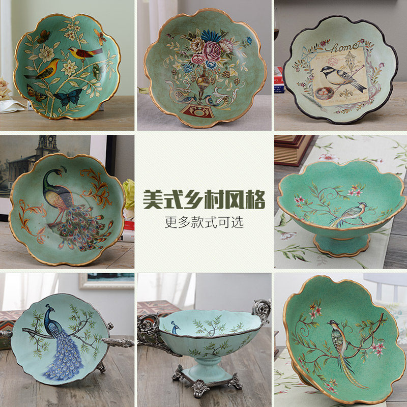 美式陶瓷水果盘摆件创意欧式果盘套装客厅茶几摆件家居装饰品果盆