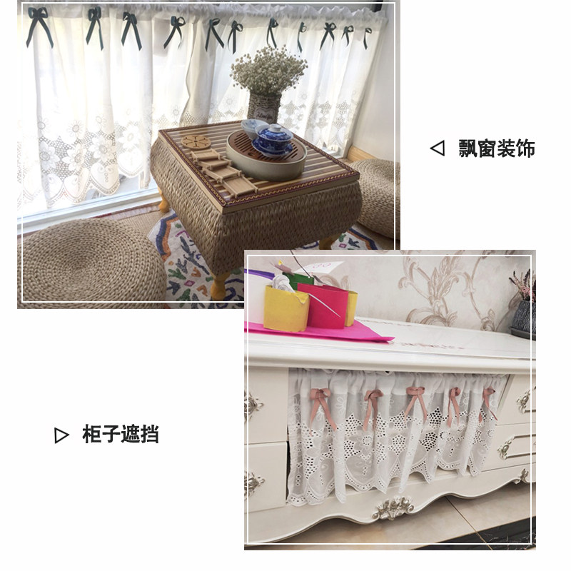 文艺幔帘窗帘门帘短款半帘美式白蕾丝厨房隔断帘橱柜窗洗手台遮帘