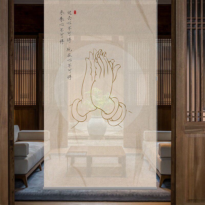 中式禅意挂帘软屏风隔断帘玄关帘客厅升降透明帘柔纱卷帘窗帘佛手