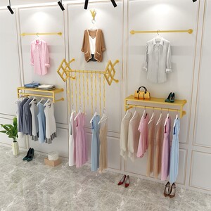 加粗方管服装店展示架挂板上墙挂衣架女装店挂架侧挂壁挂式金色架