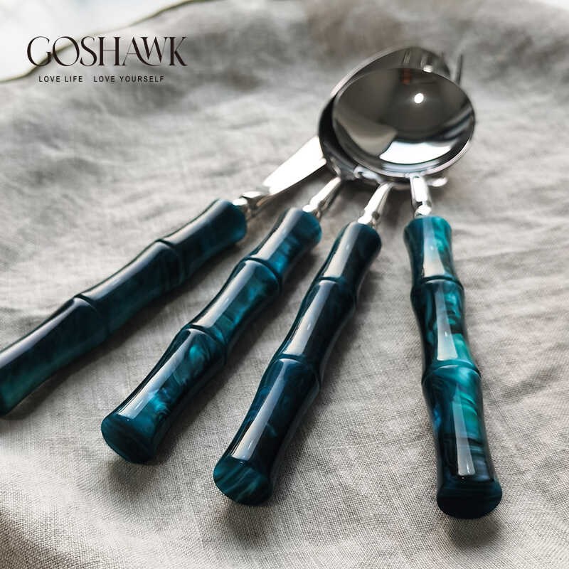 GOSHAWK高颜值西餐餐具套装家用创意竹节304不锈钢牛排刀叉勺