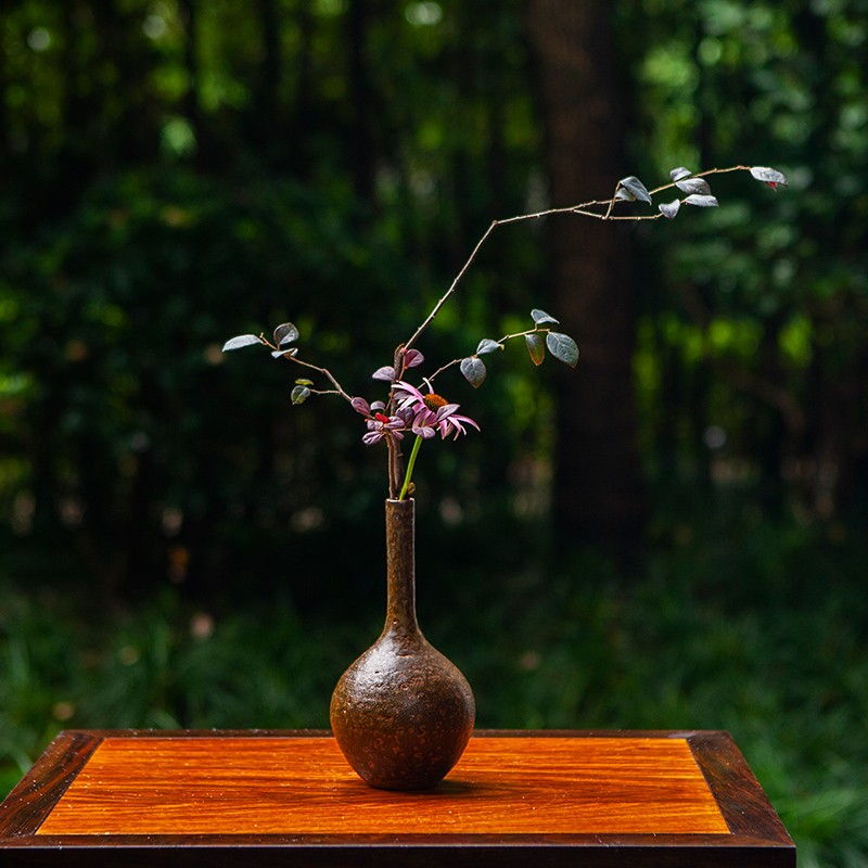 摆件小花瓶干花陶瓷插花器皿水培中式复古禅意日式花器剑山插花器