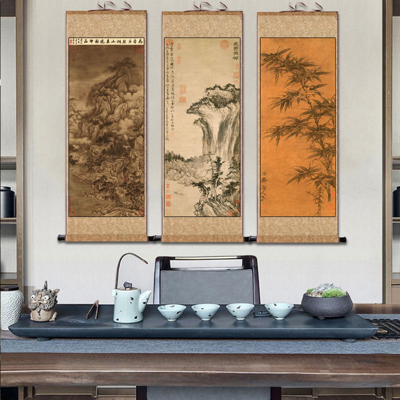 古代名家字画山水画国画水墨画绢画仿古宣纸国画高清微喷山水绢画
