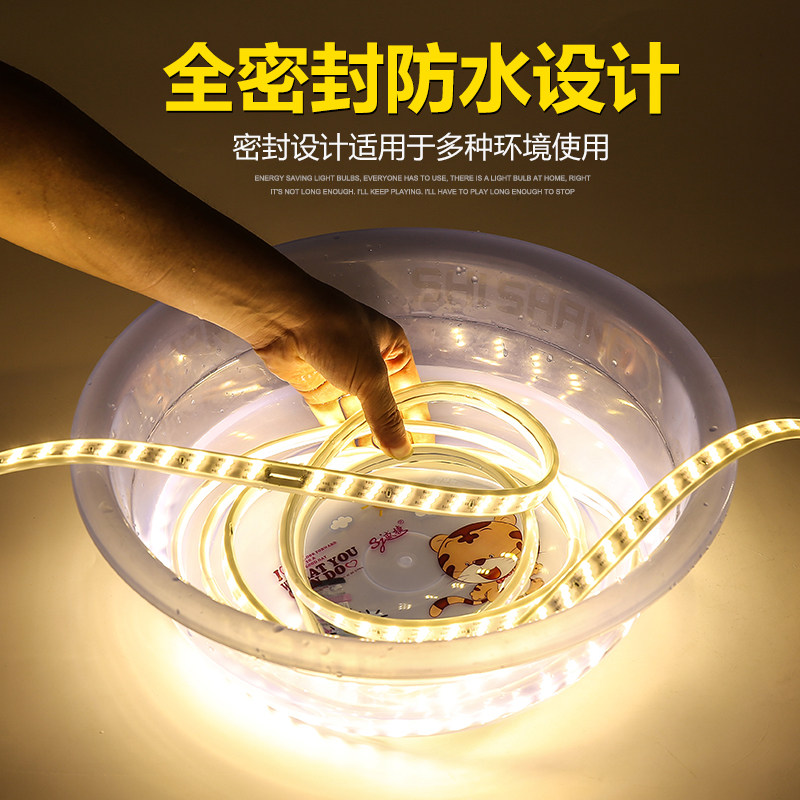 100米装LED灯带5730双排2835光带220v防水高亮120珠客厅吊顶暖白