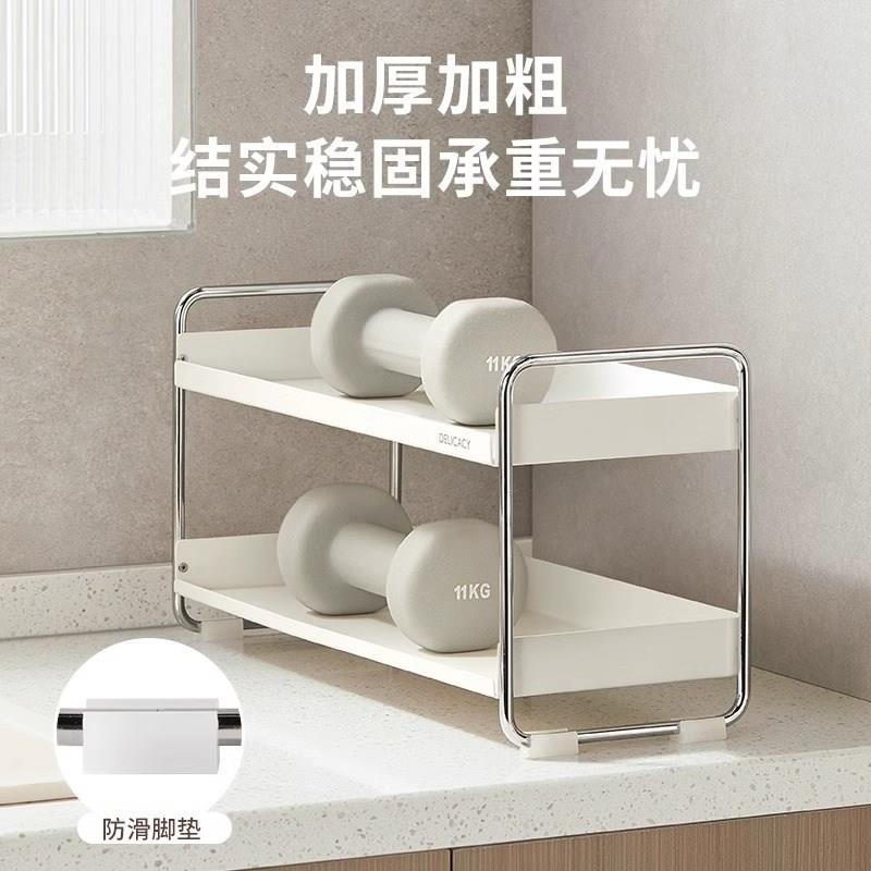厨房调料置物架双层家用调味料收纳架碳钢台面酱油醋调味瓶整理架