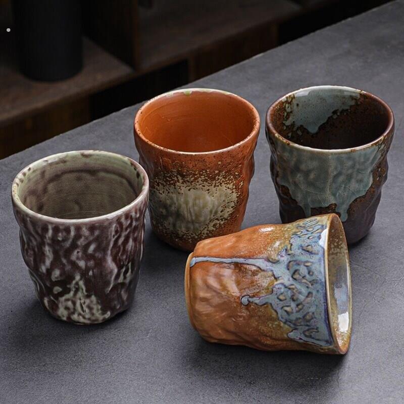 手工窑变粗陶大号茶杯陶瓷功夫茶具品茗杯覆古日式品杯个人杯陶杯