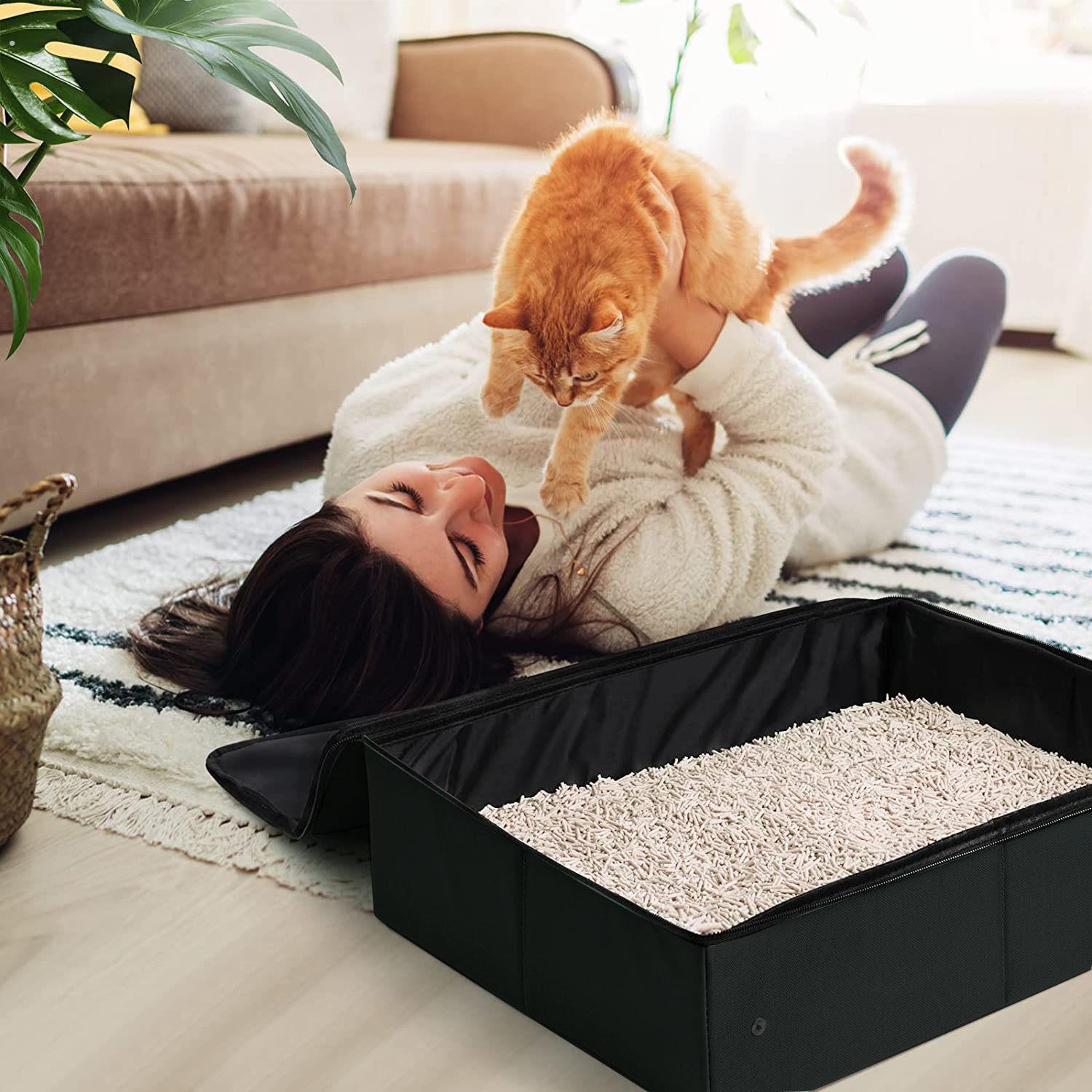 便携式猫砂盆外出携带可折叠户外牛津布防水车载可用猫咪外出厕所