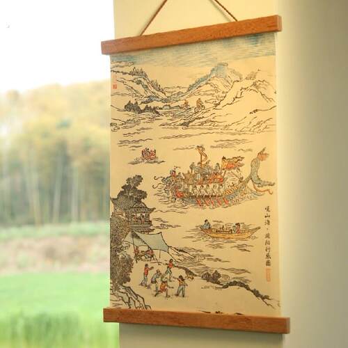 自然造物中古风挂画新中式端午节文创山水画木夹版画装饰山水高级