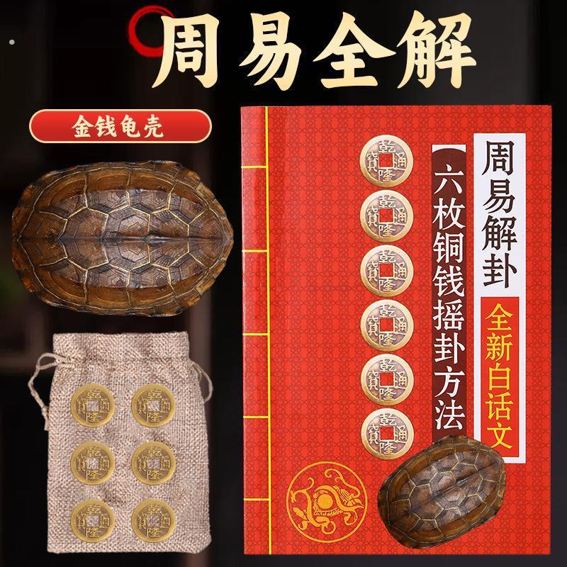 天然乌龟壳真龟甲文玩六爻摇卦干隆铜钱算挂手把件摆件卜工具卦