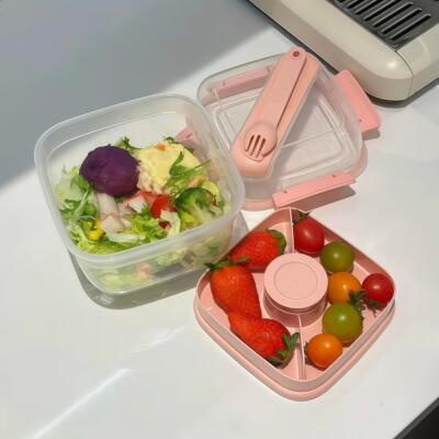 沙拉碗便当盒便携带叉餐盒透明保鲜盒外带轻食饭盒上班族带饭神器