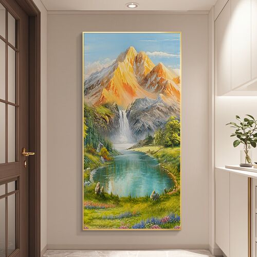 聚宝盆入户玄关装饰画轻奢高级感日照金山走廊过道挂画山水风景画