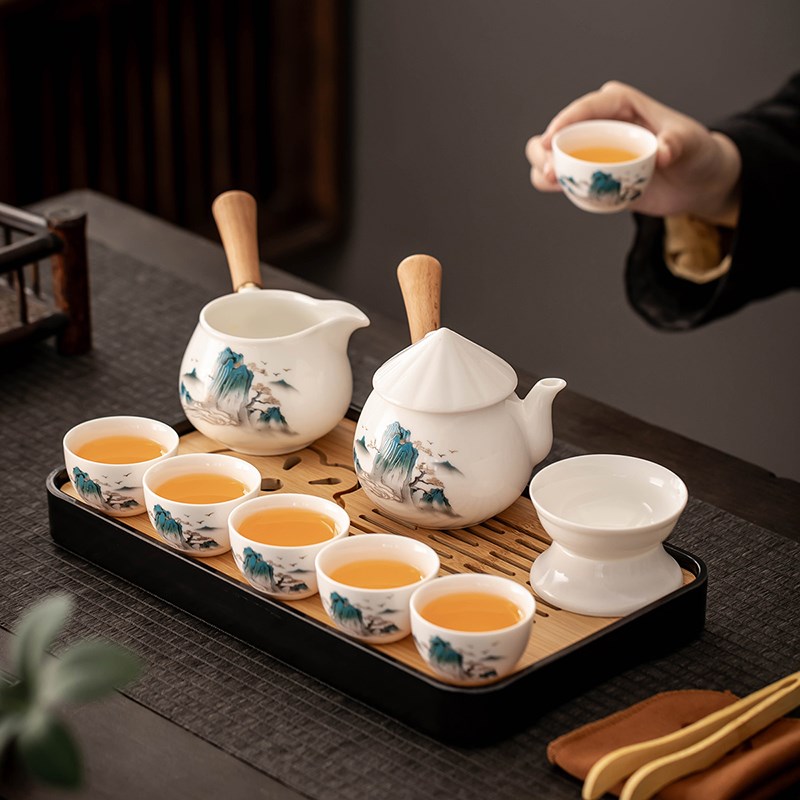 羊脂玉白瓷旅行茶具套装户外泡露营快客杯茶壶便携式节日送礼盒装图片