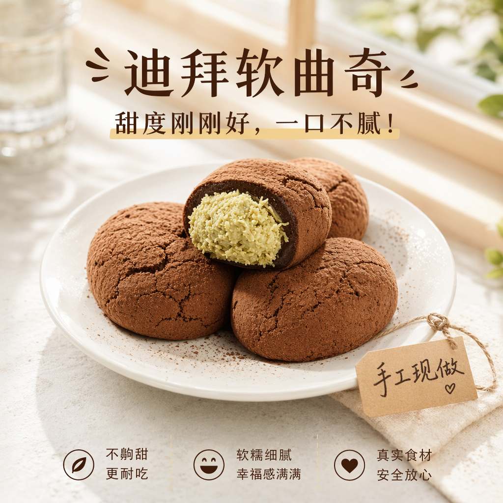 迪拜软曲奇巧克力夹心糯米糕点饼干开心果抹茶办公室零食手工现做