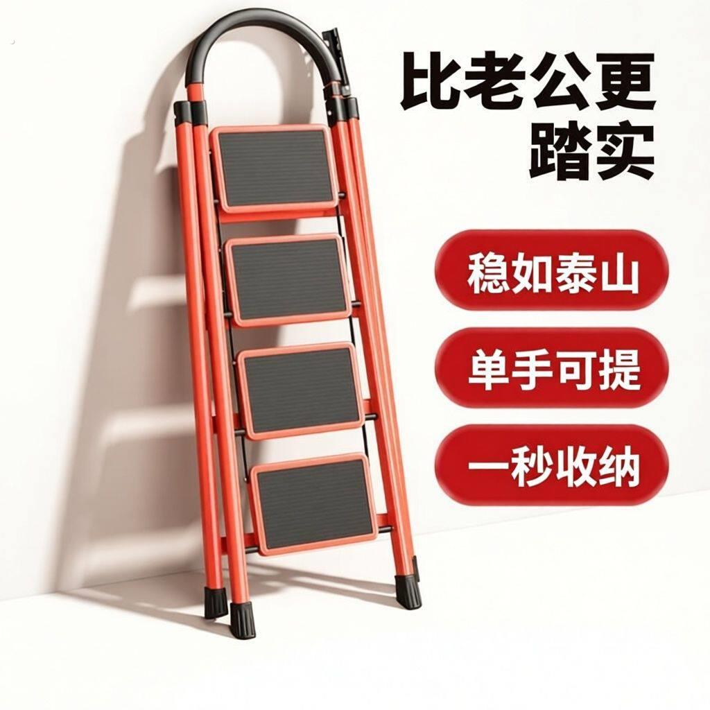 德国品质家用折叠梯子加厚碳钢人字梯梯形特厚伸缩步梯多功能室内