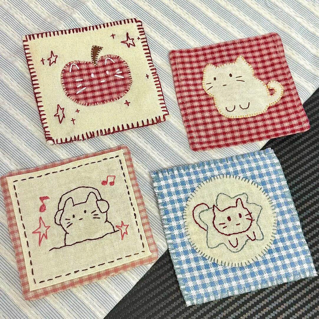 【成品】萌趣猫咪刺绣杯垫布艺垫居家办公通用隔热防滑桌面装饰垫