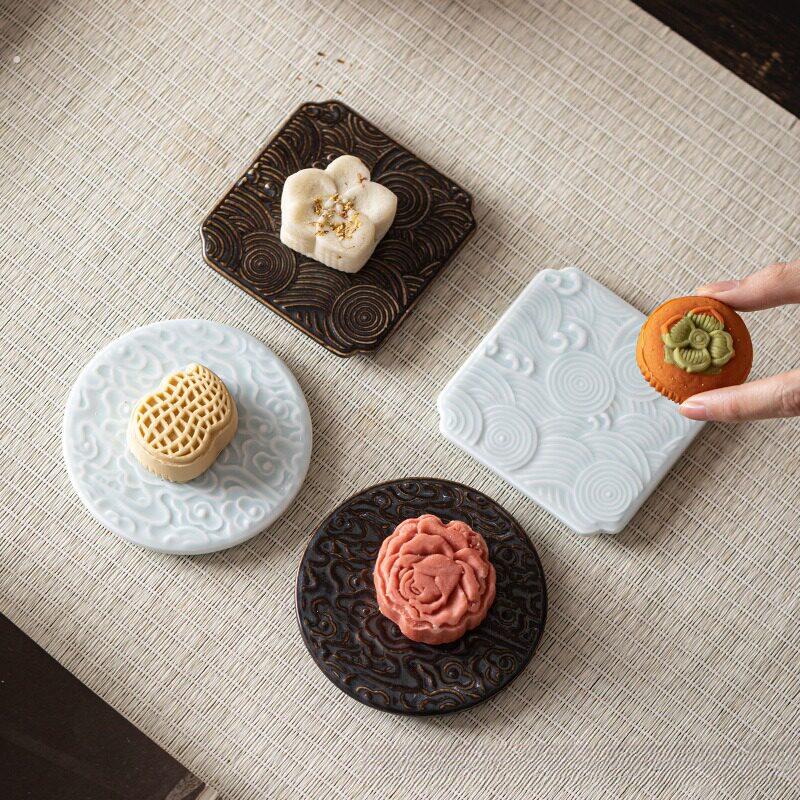 中式糕点盘茶点盘甜品台摆件点心盘中秋月饼盘喜饼展示盘陶瓷果盘