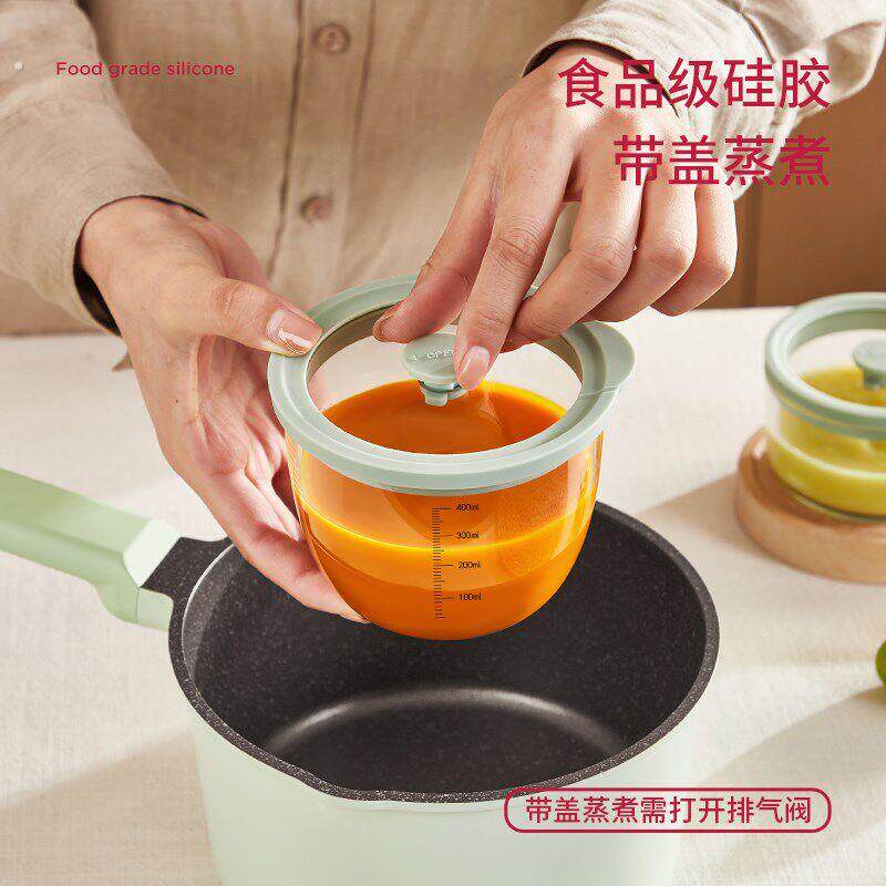 婴儿辅食碗宝宝专用蒸蛋碗玻璃可蒸煮保鲜餐盒家用带刻度可携式餐