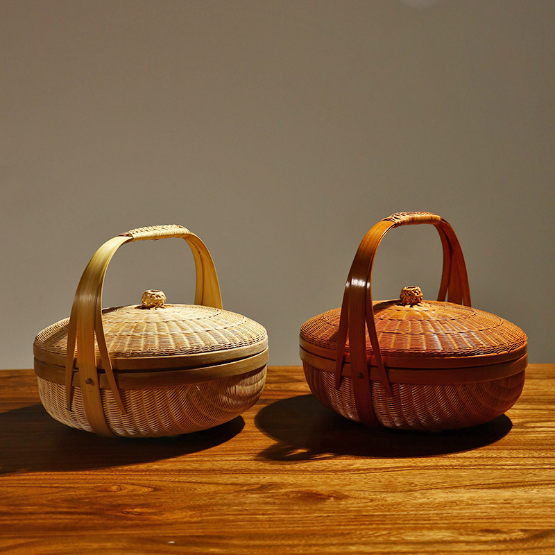 民间竹艺精品非遗竹编竹篮收纳储物提盒茶器大号收藏家用果篮食盒