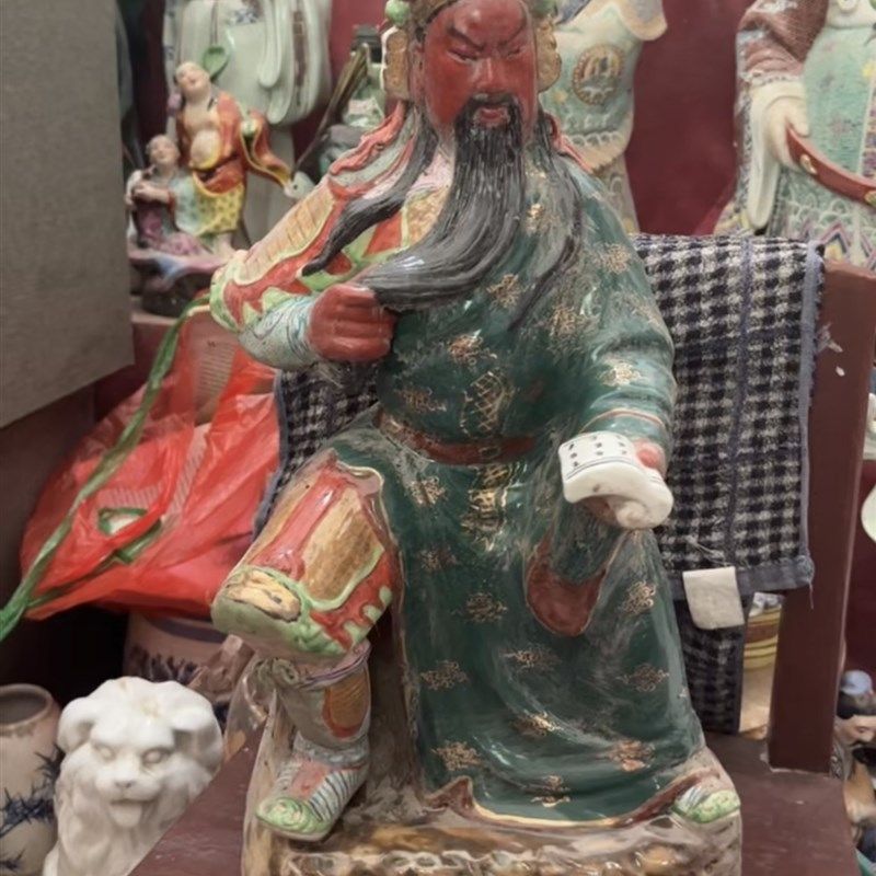 景德镇外销老厂货陶瓷器雕塑瓷厂关公关羽关二哥夜读春秋摆件48cm
