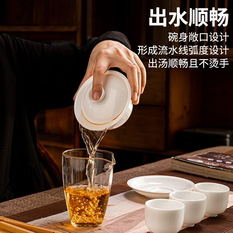 德化白瓷三才盖碗茶具配件套装家用茶席茶道泡茶工具单个茶碗茶杯
