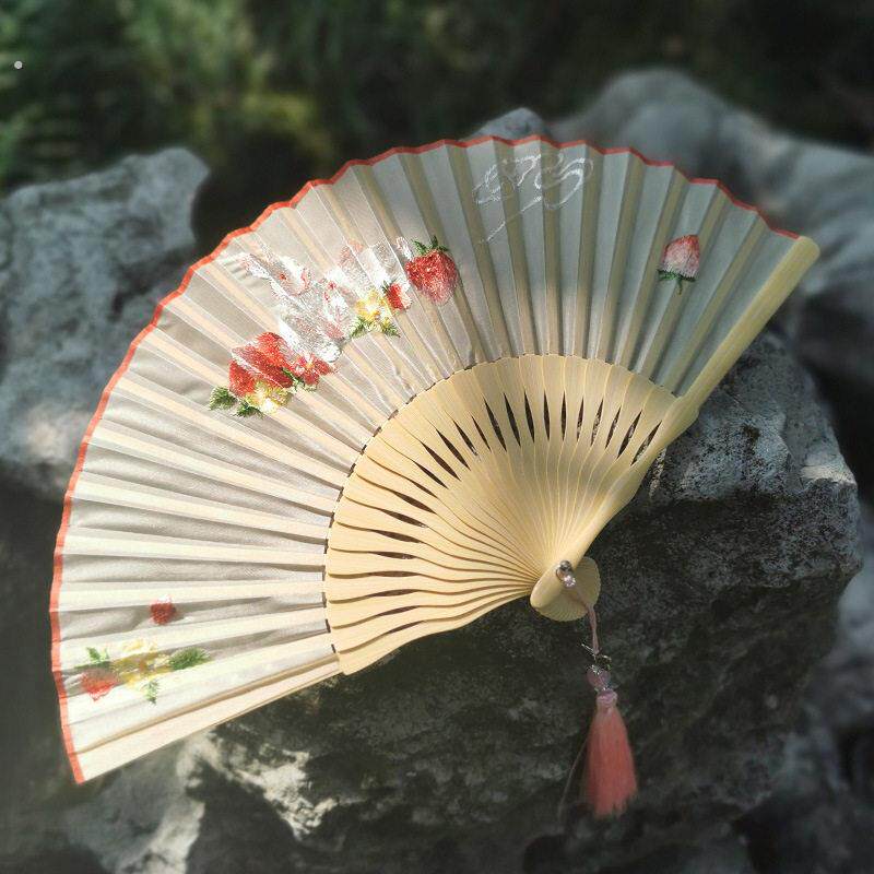 【别玉容】刺绣折扇女素雅扇子中国风旗袍走秀古风汉服舞蹈复古扇