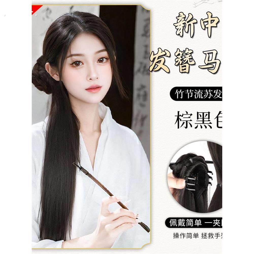 新中国风假发编发马尾女轻民族风格马尾假发夹古风汉代旗袍编发侧
