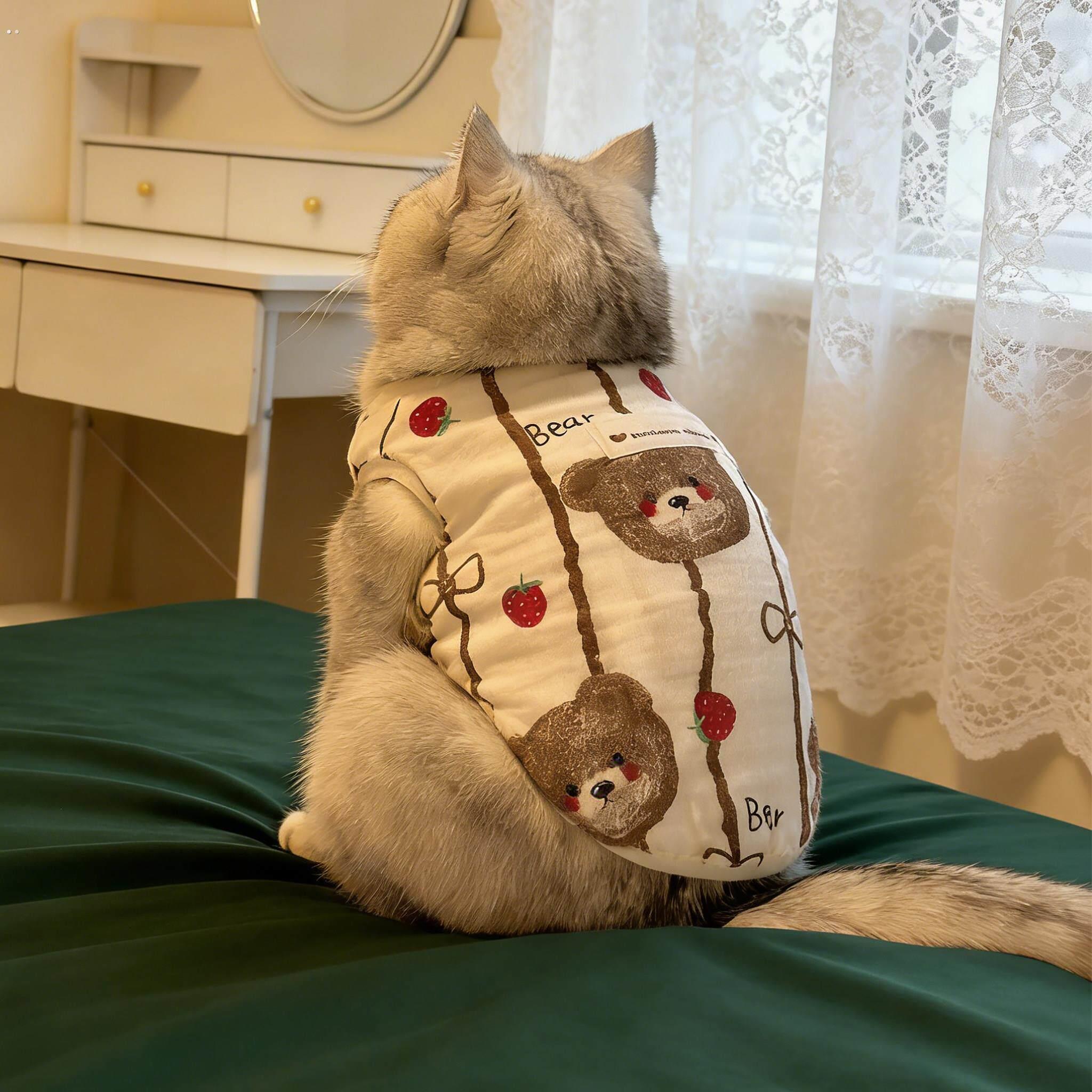 猫咪衣服薄款防掉毛春夏透气泡泡纱开衫清凉无袖可爱马甲防晒背心