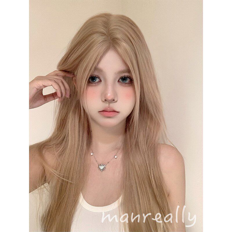 漫真假发小额蕾丝女长发直发日常Lolita可爱少女中分自然女全头套