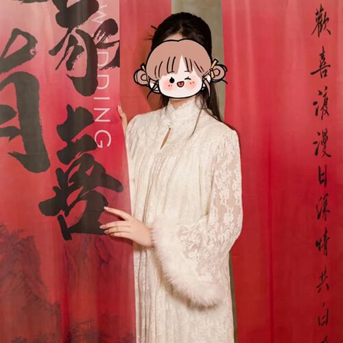 新中式晨袍新娘高级感秋冬白色连衣裙女国风结婚敬酒服蕾丝裙子