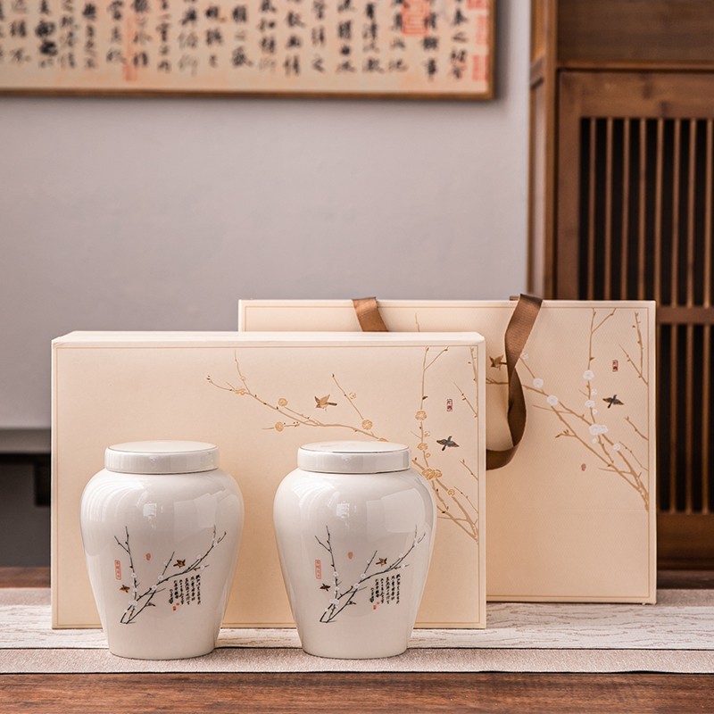 新款茶叶包装盒空礼盒高档明前龙井毛尖碧螺春绿茶陶瓷罐包装定制