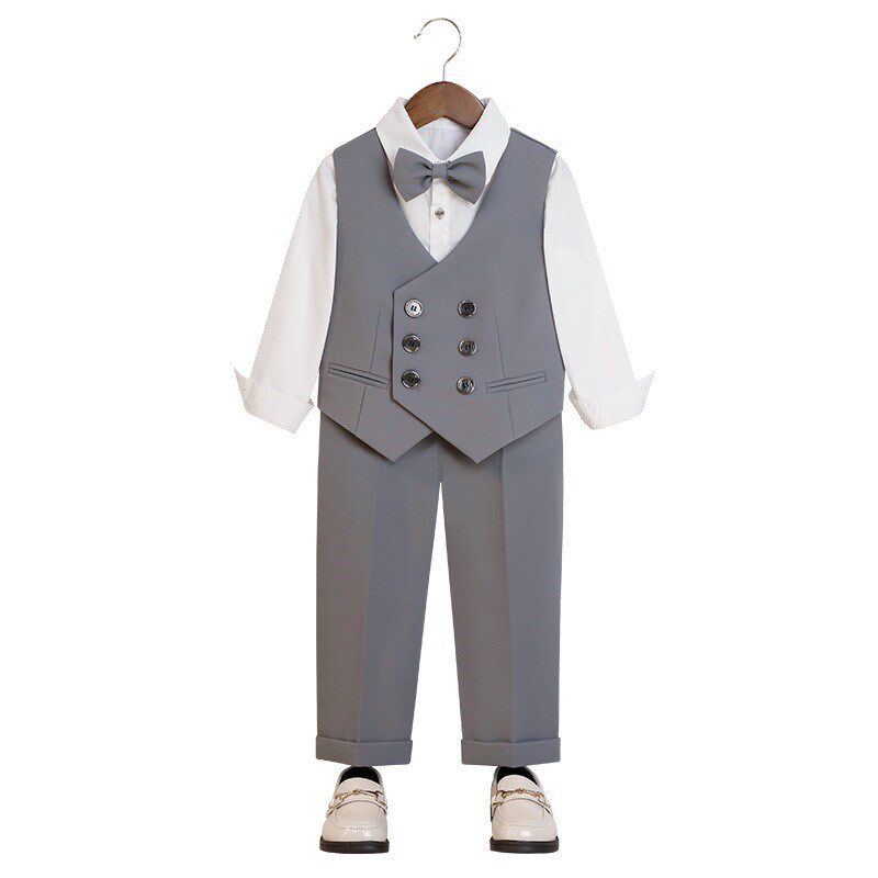 儿童西装主持演讲礼服男童钢琴演出服英伦风套装幼童马甲表演服装