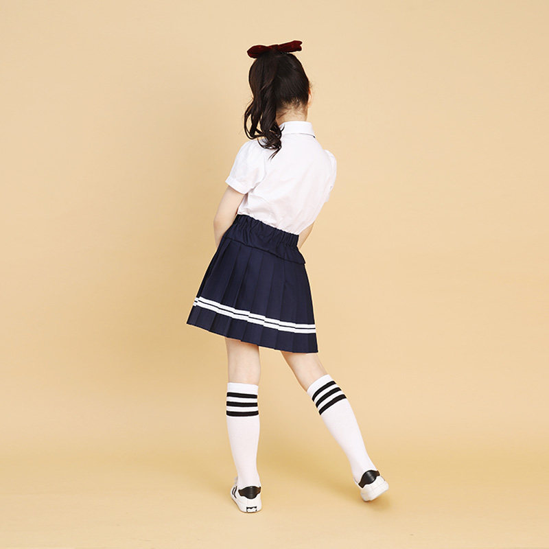 女童百褶裙半身裙学院风黑色短裙校服套装儿童演出小学生蓝色裙子