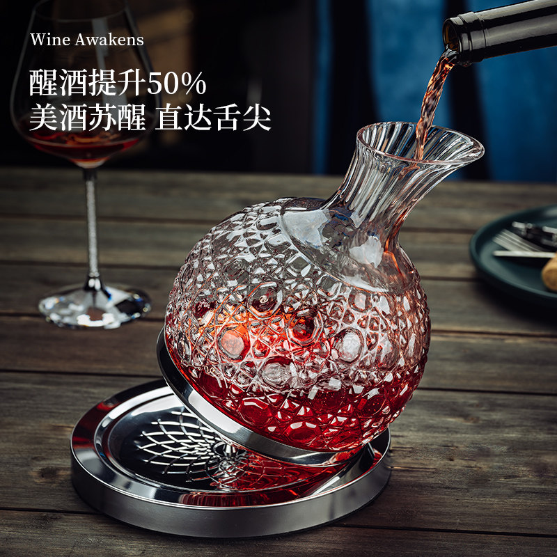 金色水晶红酒杯套装家用轻奢不倒翁醒酒器欧式大号葡萄酒杯高脚杯