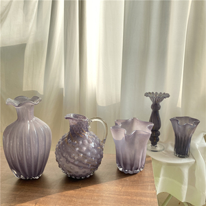 唯美简约中古炫彩手工玻璃花瓶插花花器装饰摆件收纳水培绿植