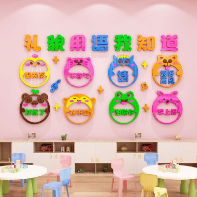 幼儿园墙面装饰文明礼貌用语环创主题墙成品教室走廊楼梯布置墙贴