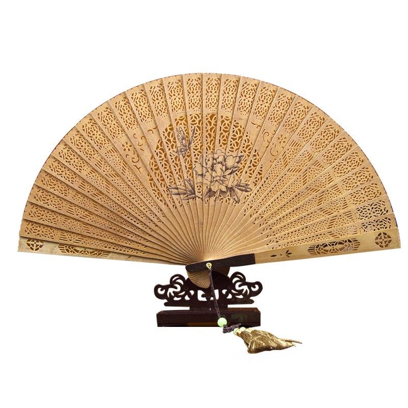 王星记工艺折扇红檀木拉花扇 汉服配件古典扇 古风礼品收藏扇 西